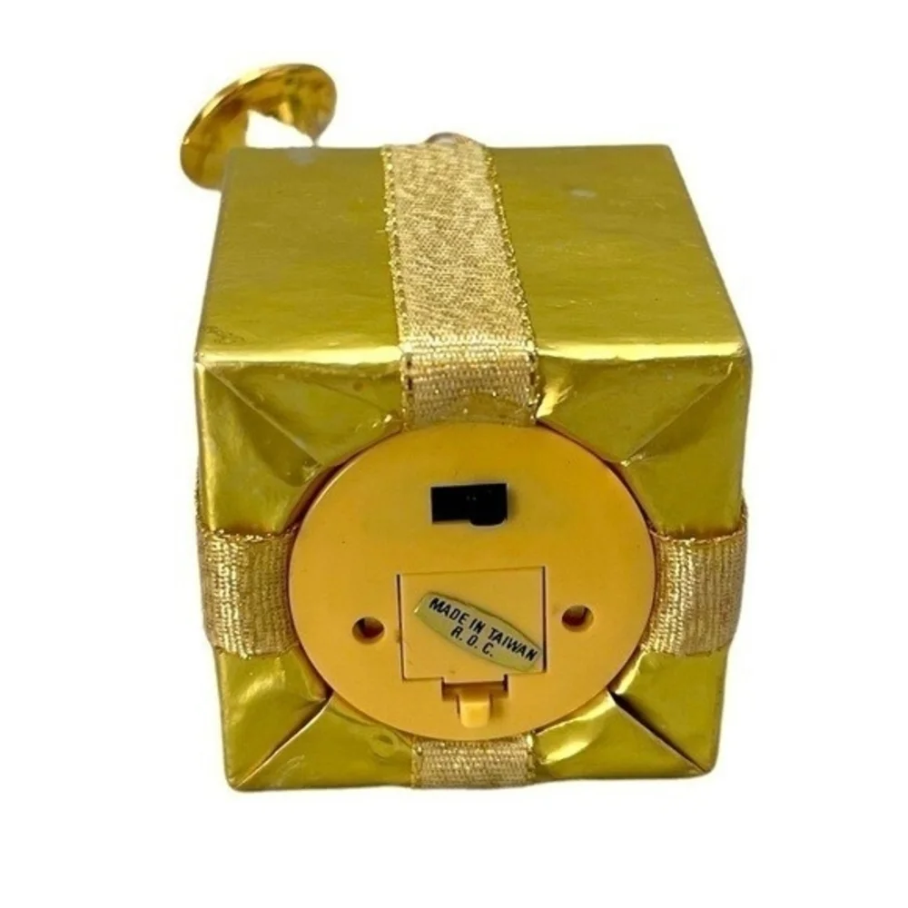 Vintage 3D Musical Christmas Ornament Gold Gift Shape Working Music Box
